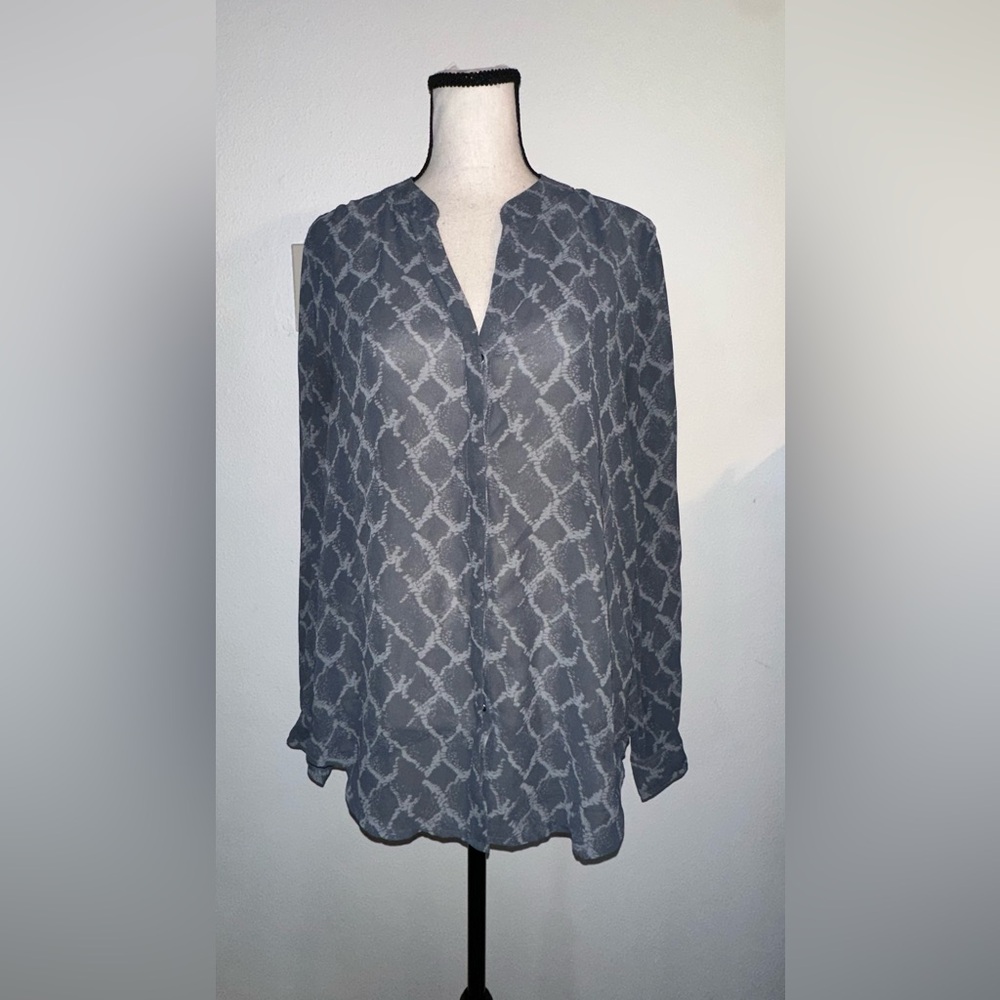 Banana Republic Gray Patterned Long-Sleeve Blouse
